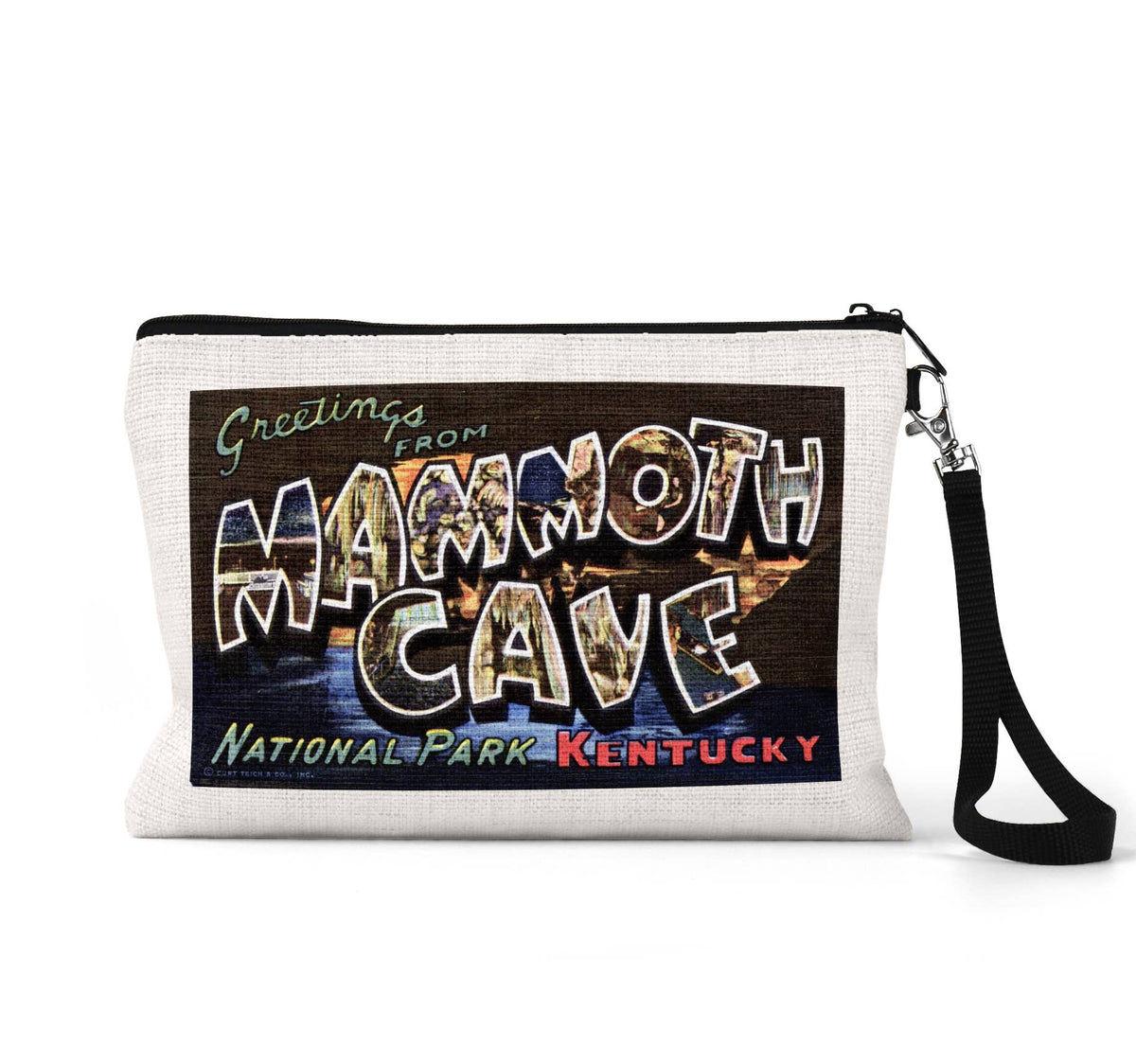 Mammoth Cave Kentucky vintage postcard wristlet travel pouch