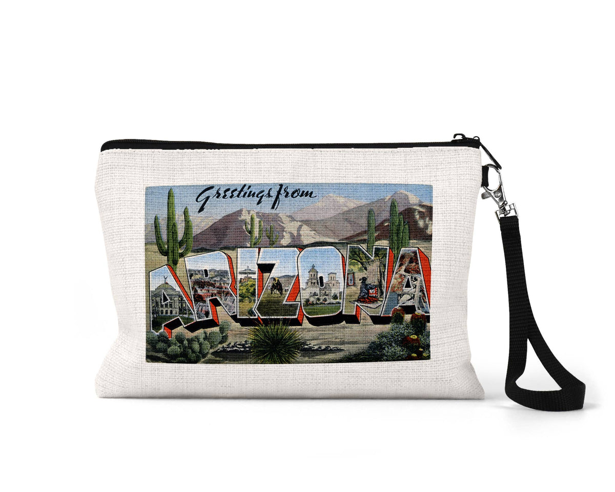 Arizona vintage postcard wristlet travel pouch
