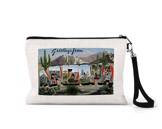 Arizona vintage postcard wristlet travel pouch