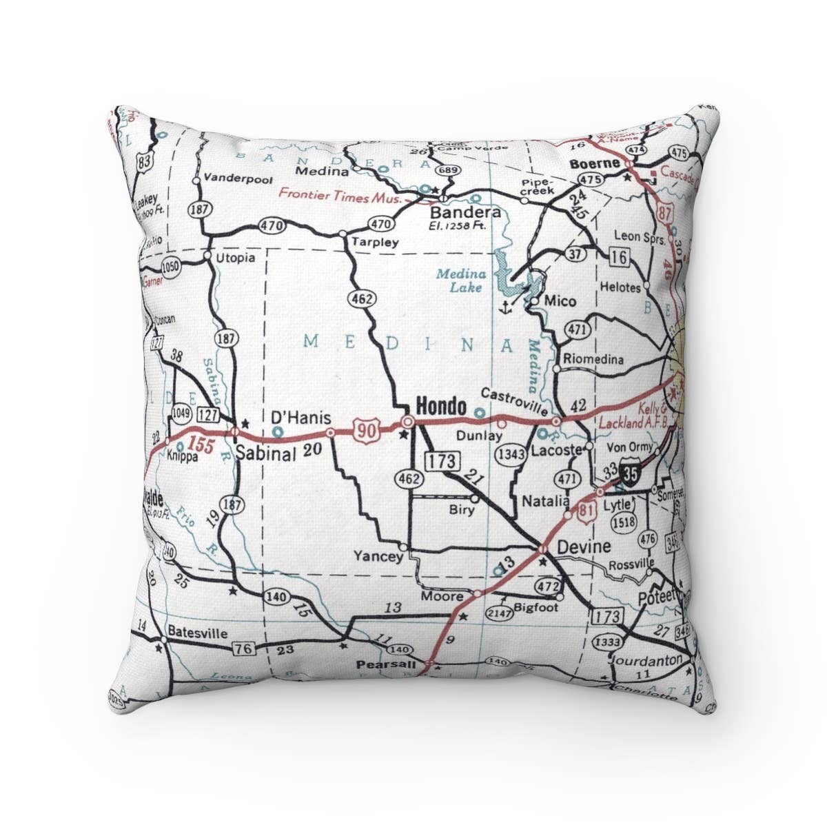 Hondo Texas vintage map throw pillow