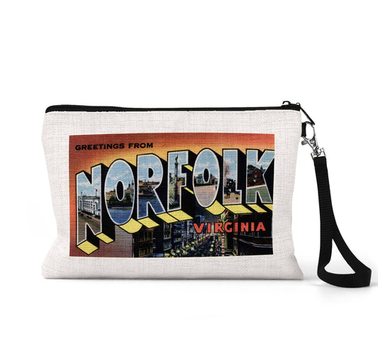 Norfolk Virginia vintage postcard wristlet travel pouch