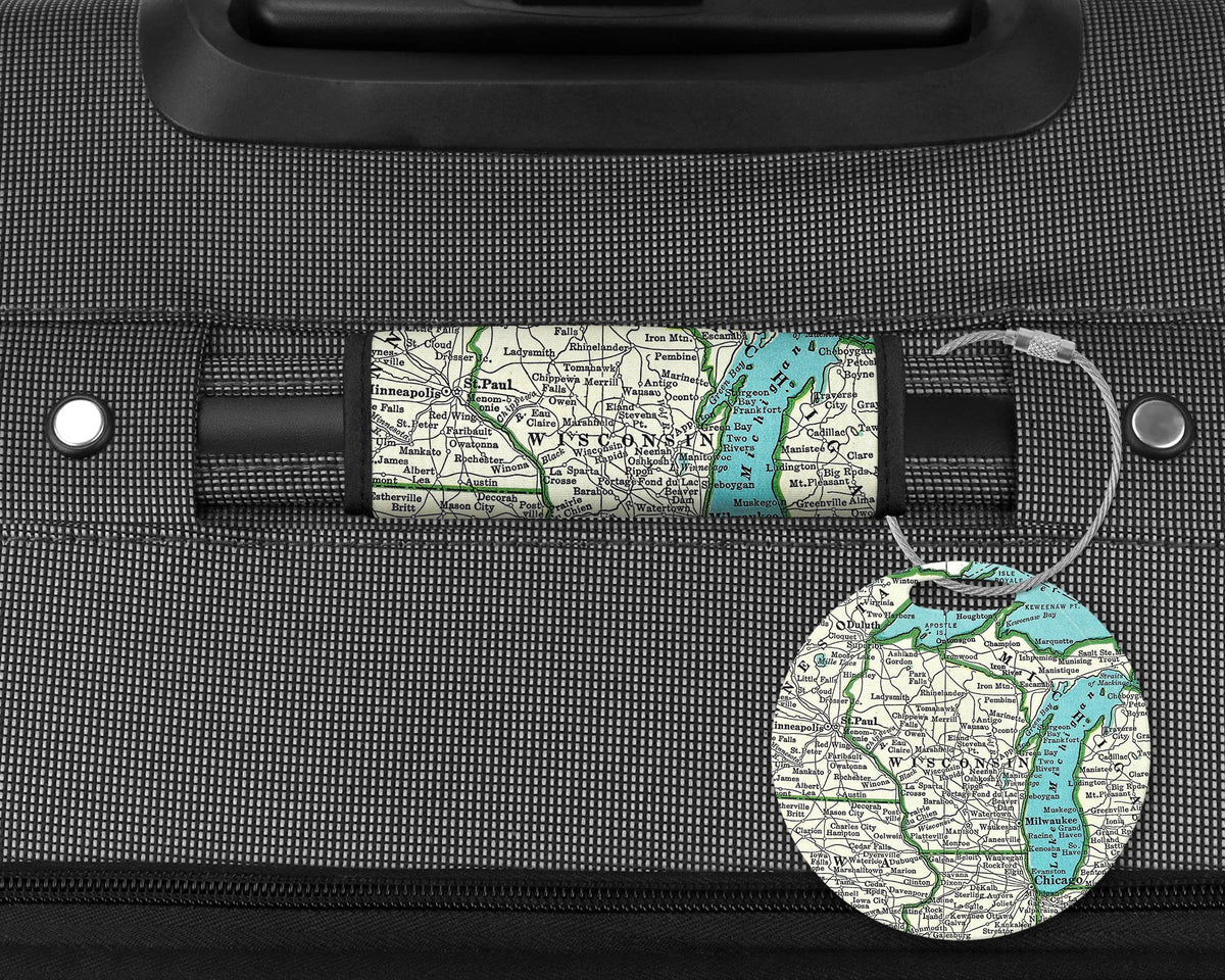 Wisconsin Map Luggage Tag and Handle Wrap