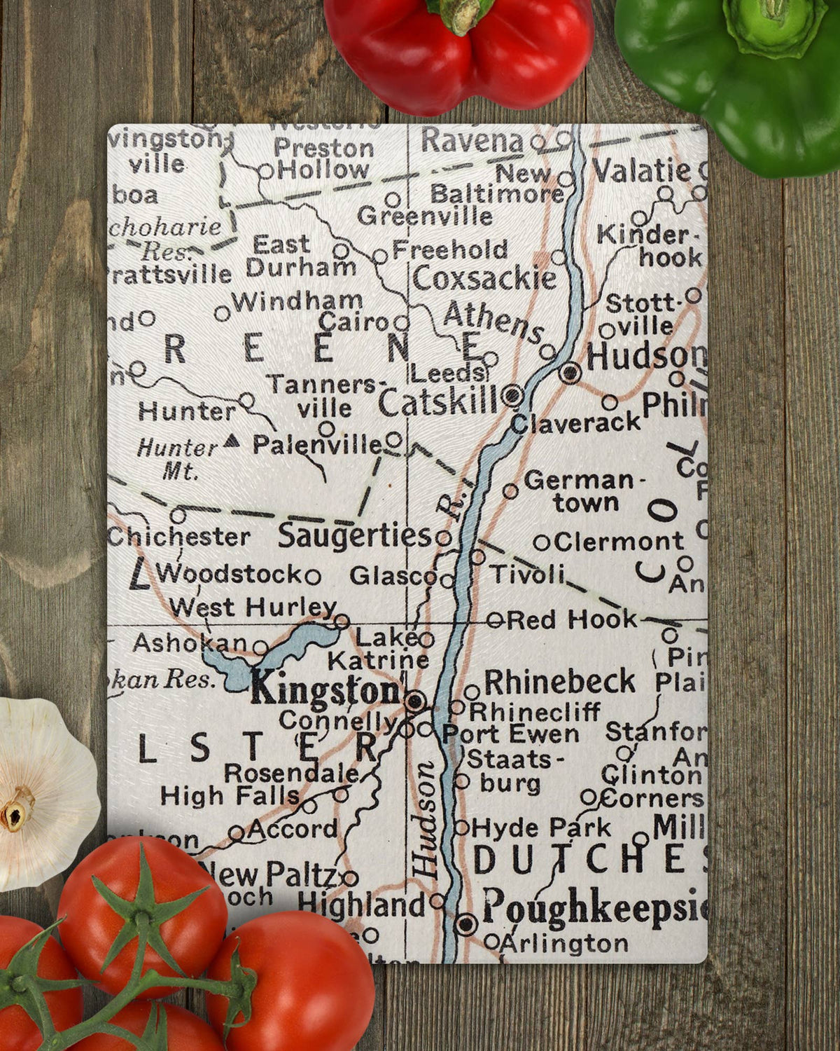 Saugerties New York vintage map glass cutting board