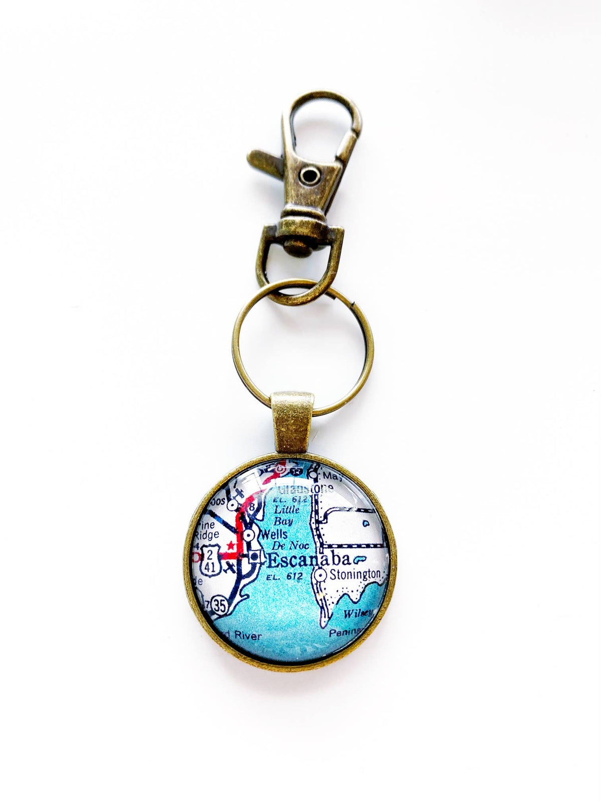 Escanaba Michigan vintage map keychain