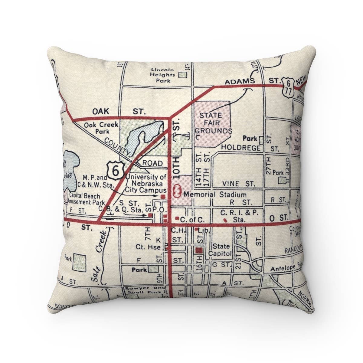 University of Nebraska vintage map throw pillow