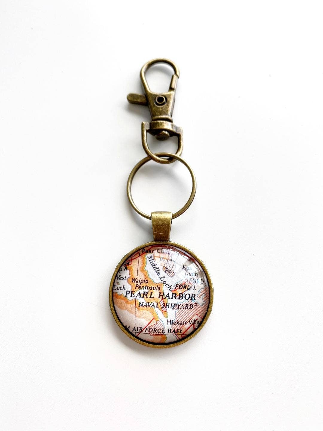 Pearl Harbor Hawaii vintage map keychain