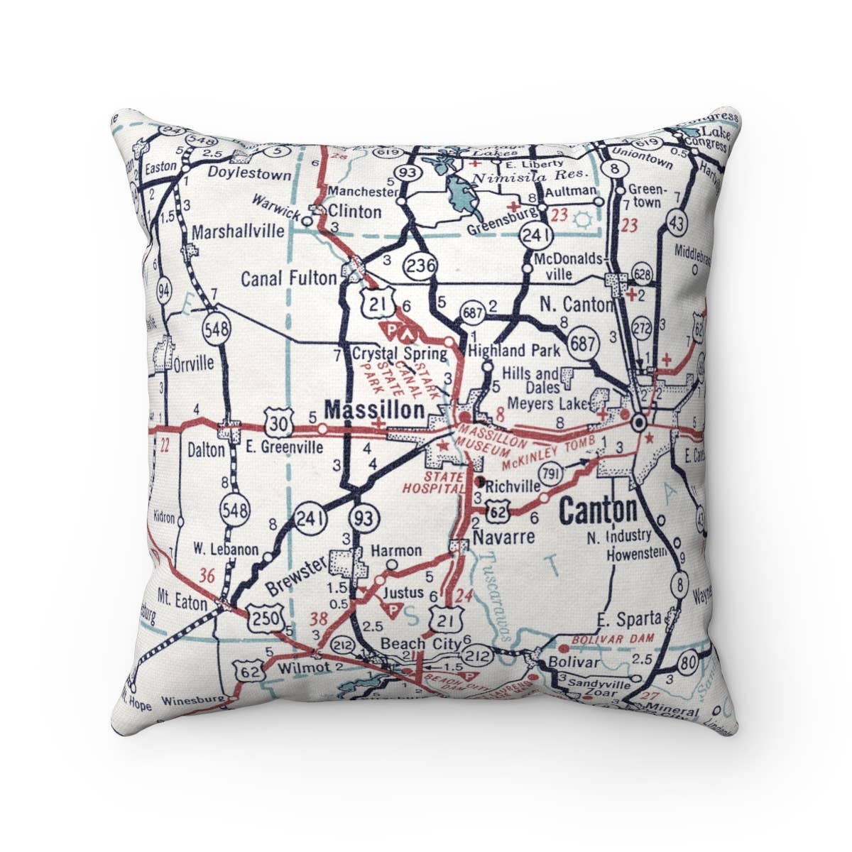 Massillon Ohio vintage map throw pillow