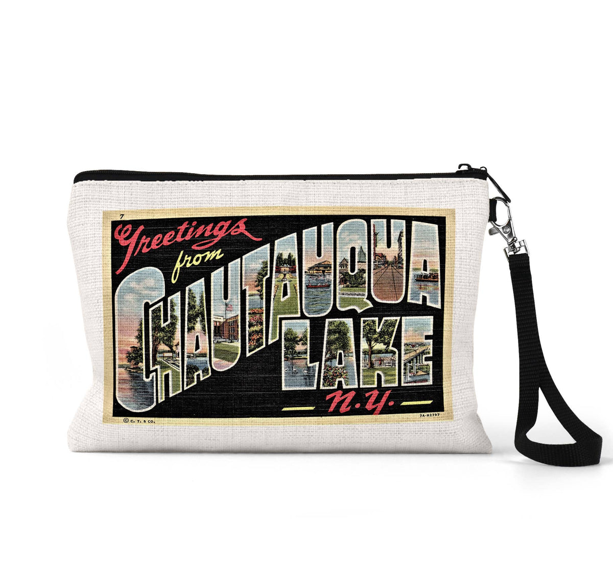 Chautauqua Lake New York vintage postcard wristlet travel pouch