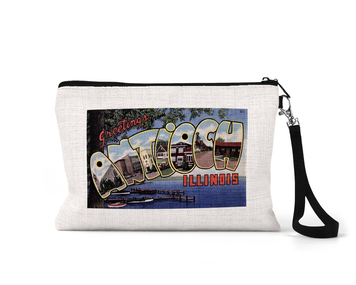 Antioch Illinois vintage postcard wristlet travel pouch