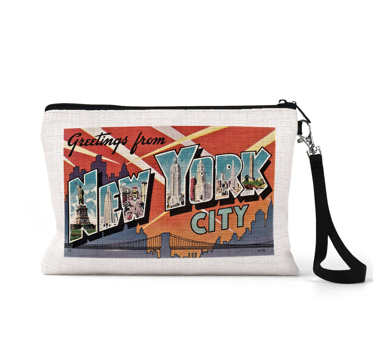 New York City vintage postcard wristlet travel pouch