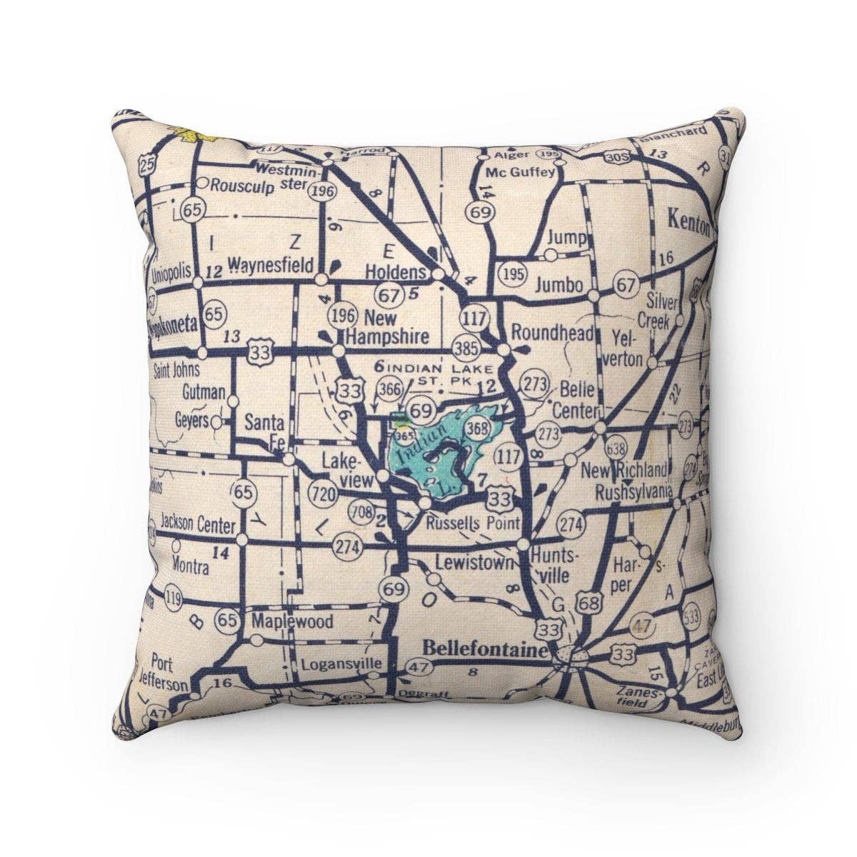 Indian Lake Ohio vintage map throw pillow