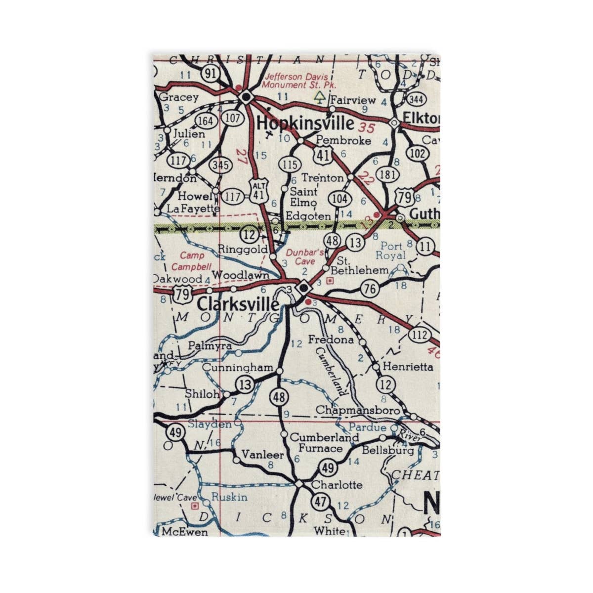 Clarksville Tennessee map tea towel