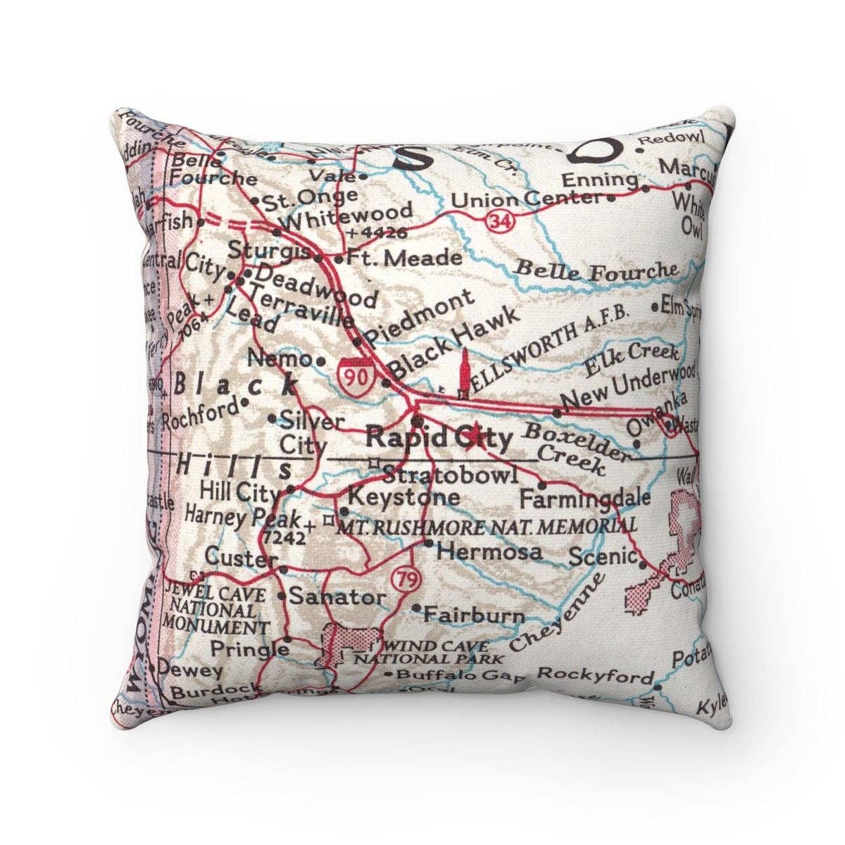 Rapid City South Dakota vintage map throw pillow