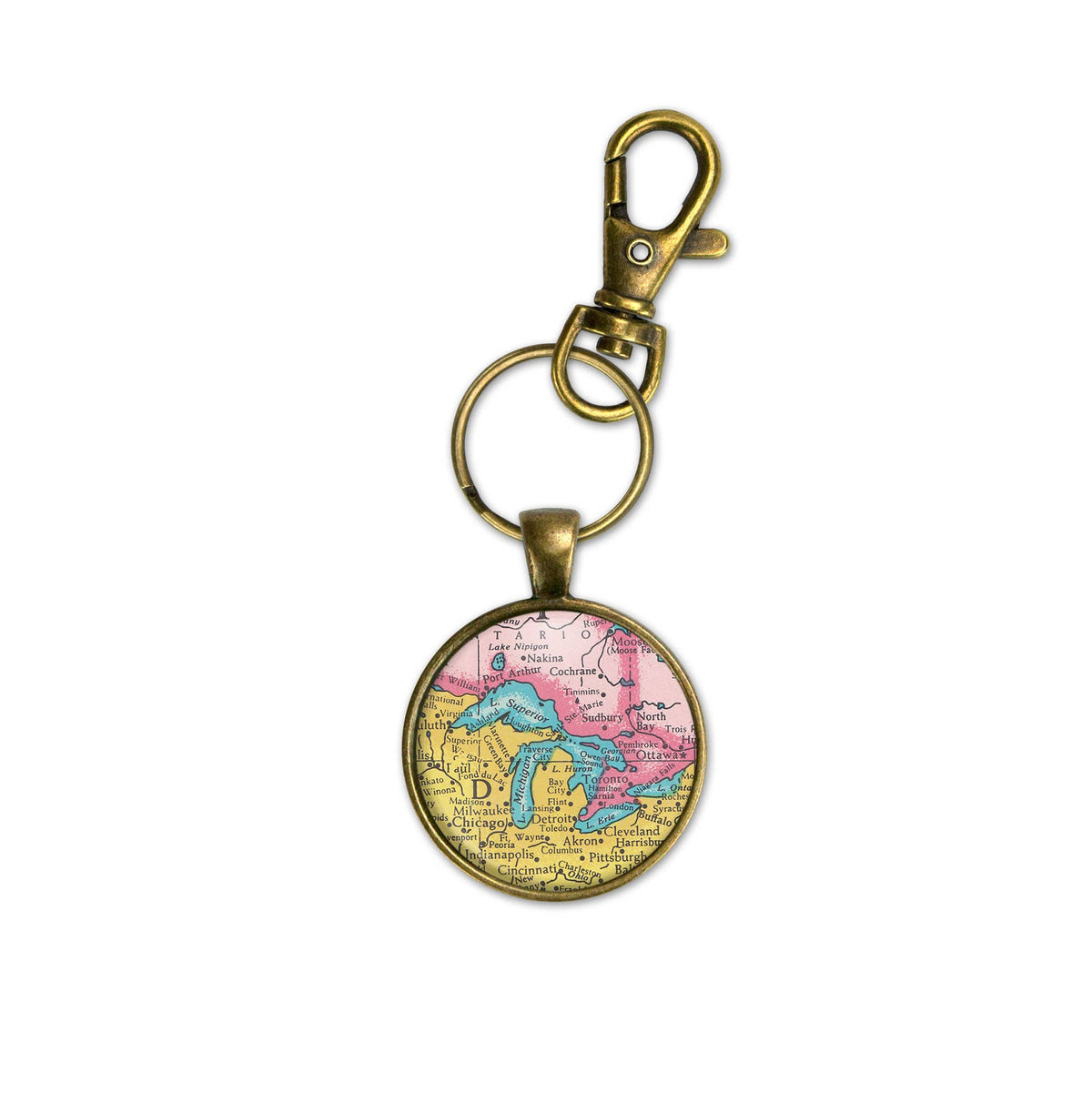 Great Lakes vintage map keychain