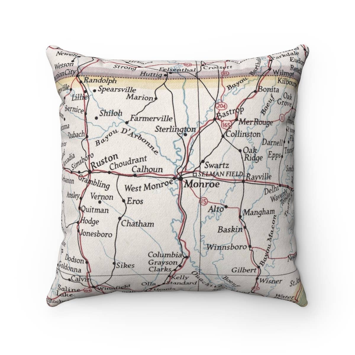 Monroe Louisiana vintage map throw pillow