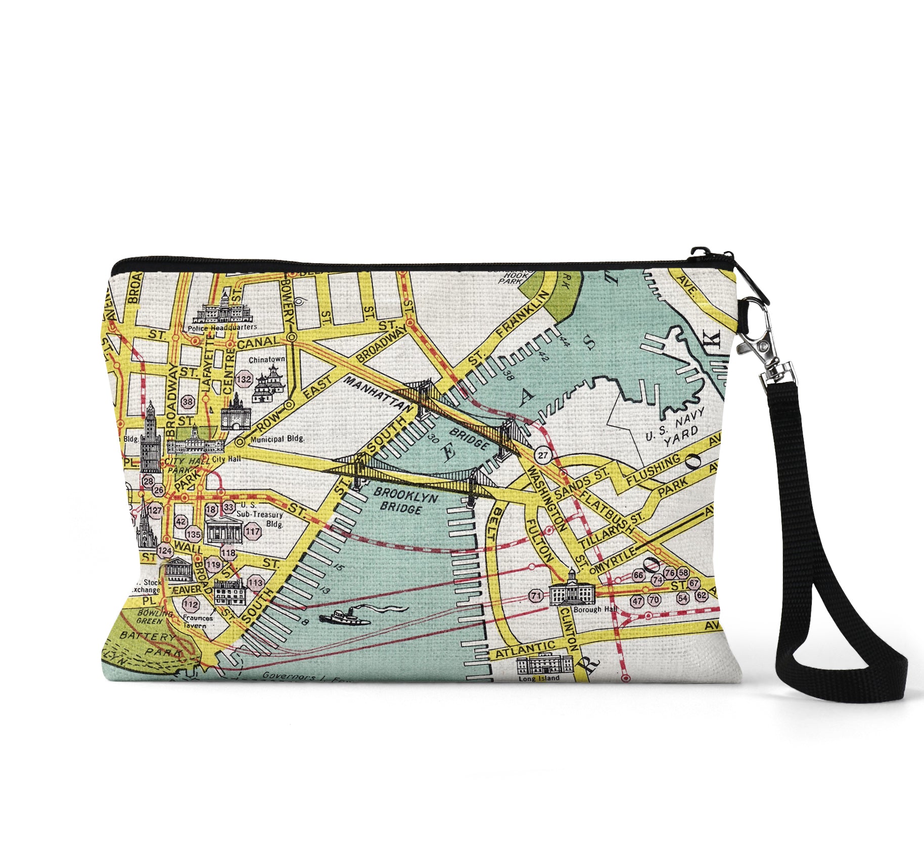 Brooklyn Bridge map wristlet travel pouch