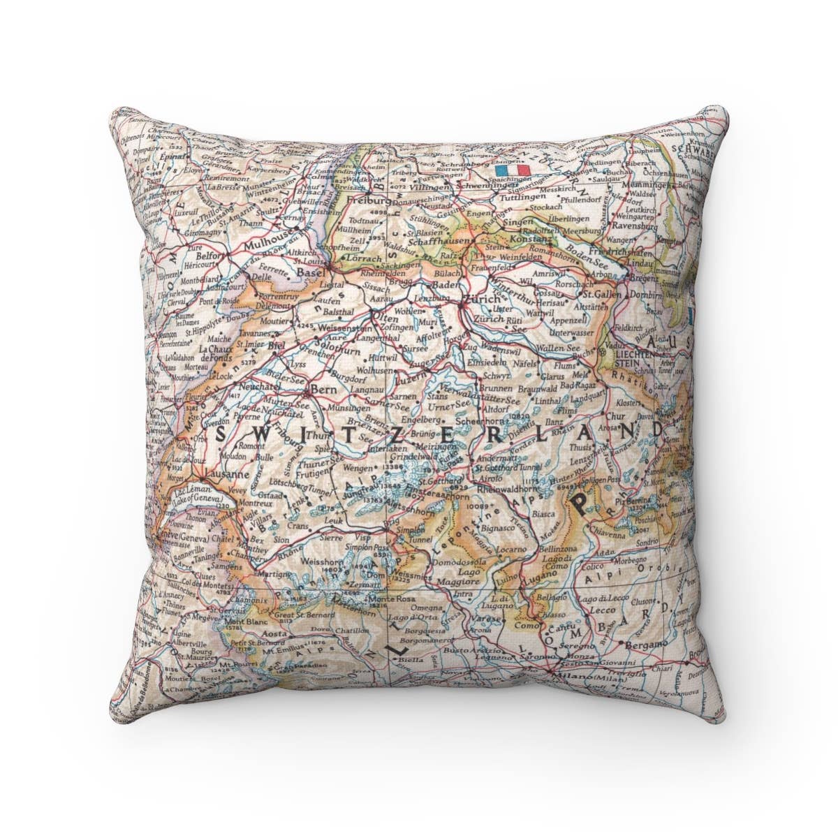 Switzerland vintage map throw pillow