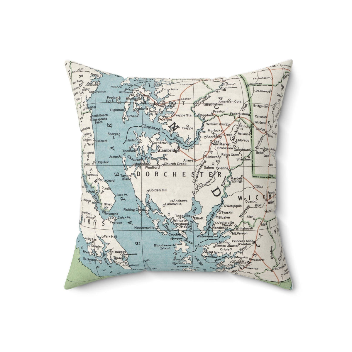 Dorchester County Maryland vintage map throw pillow