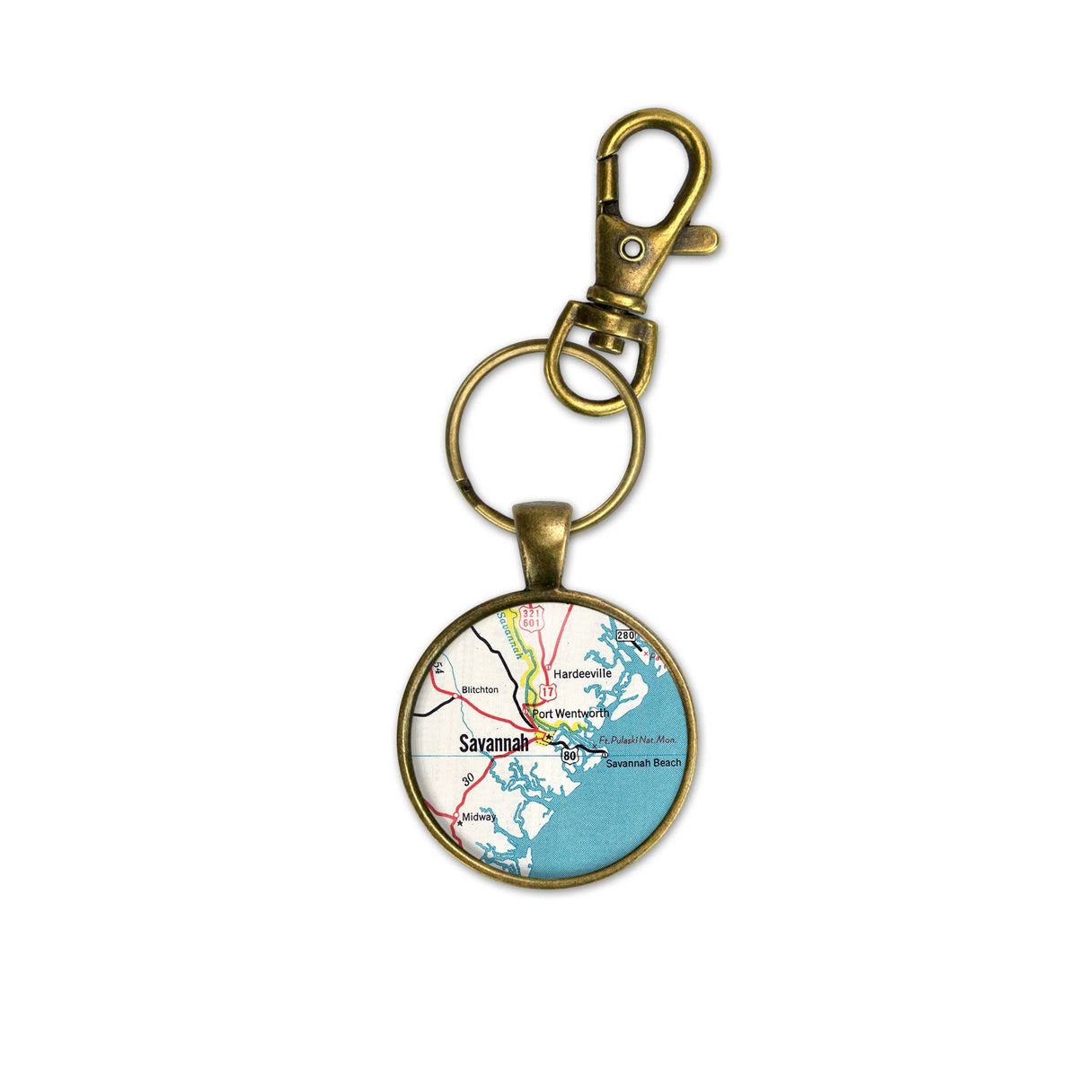 Savannah Georgia vintage map keychain