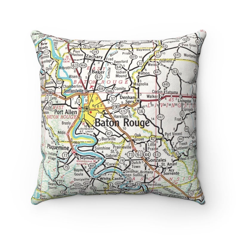 Baton Rouge Louisiana vintage map pillow