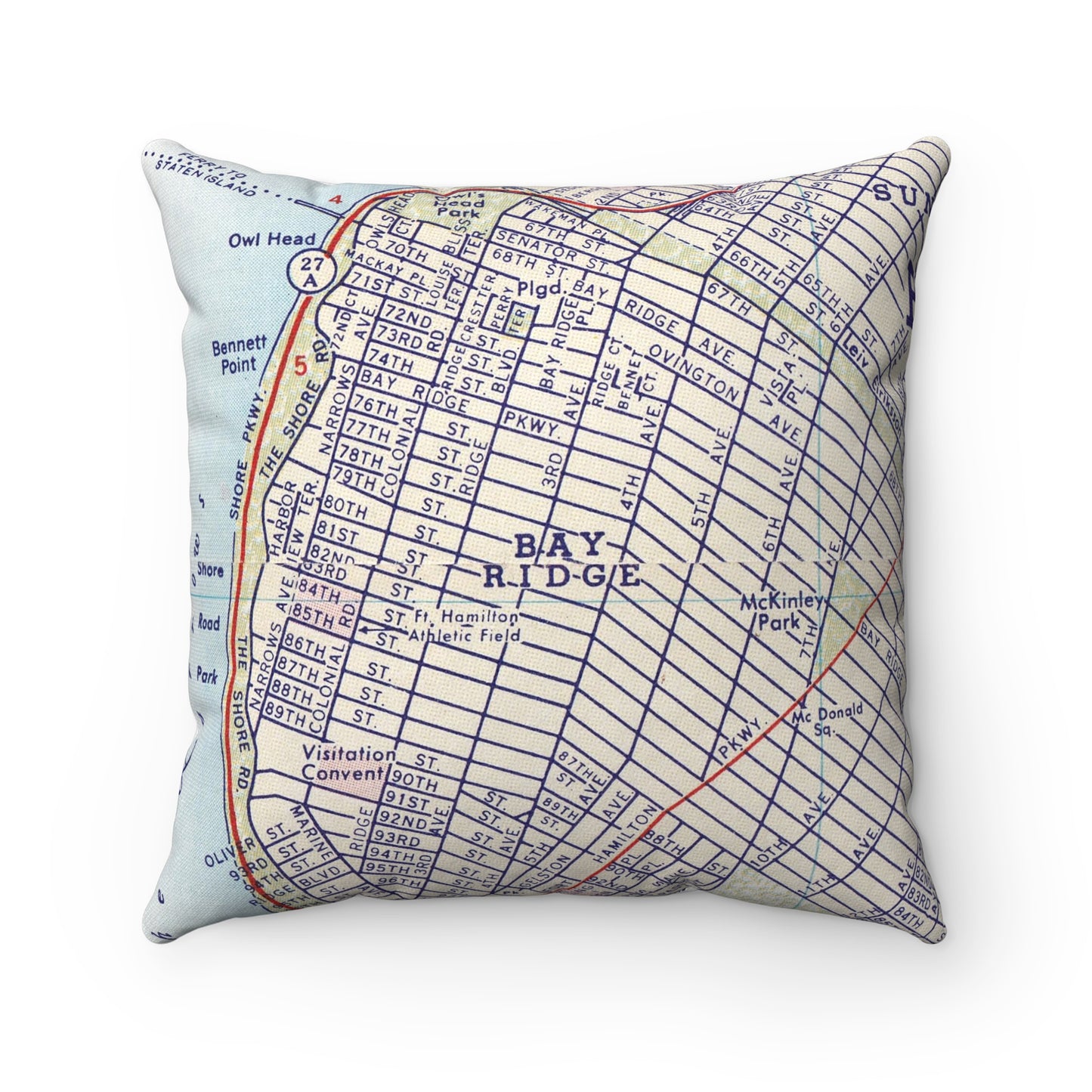 Bay Ridge Brooklyn vintage map pillow