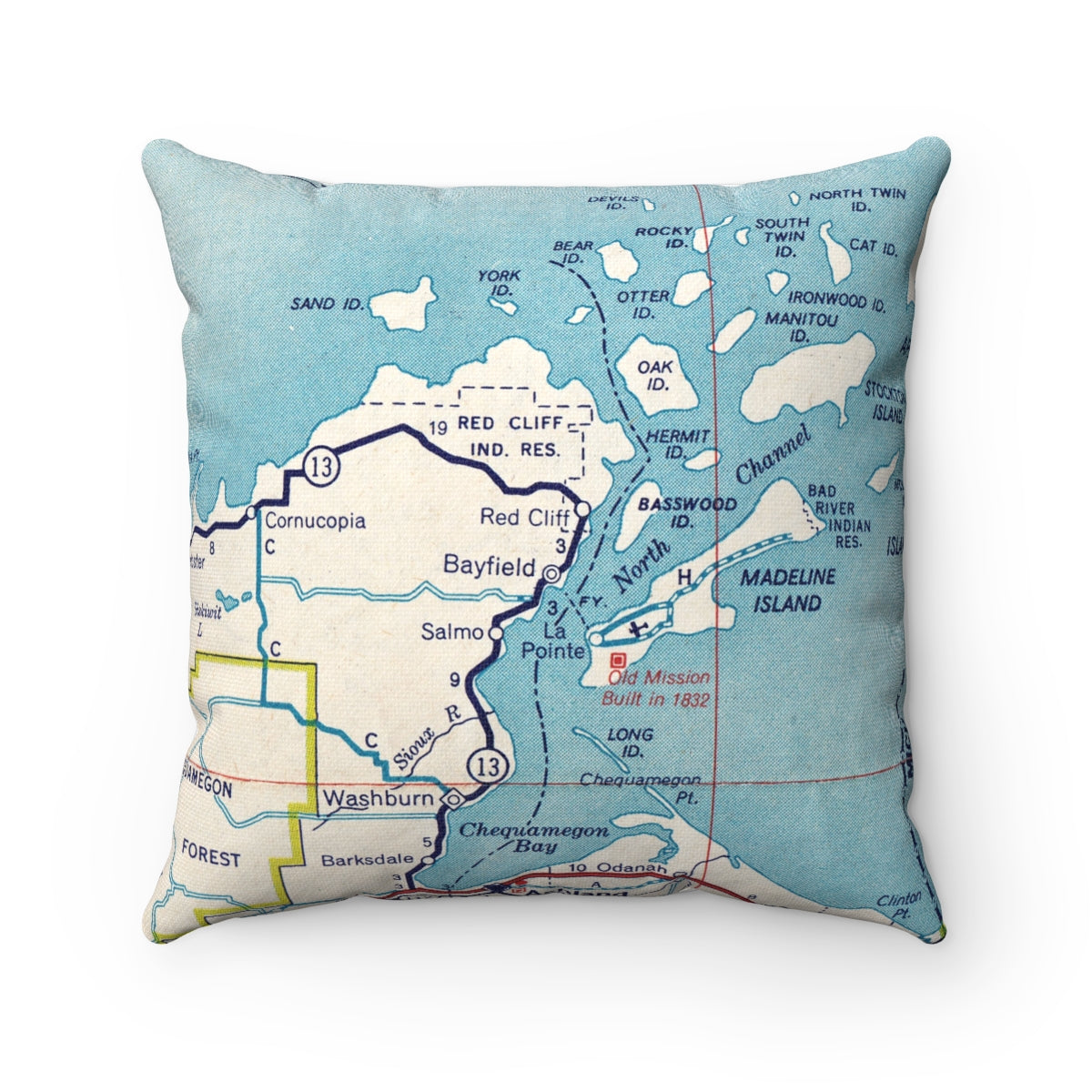 Bayfield Wisconsin vintage map pillow