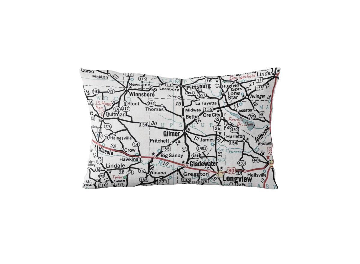 Gilmer Texas vintage map throw pillow