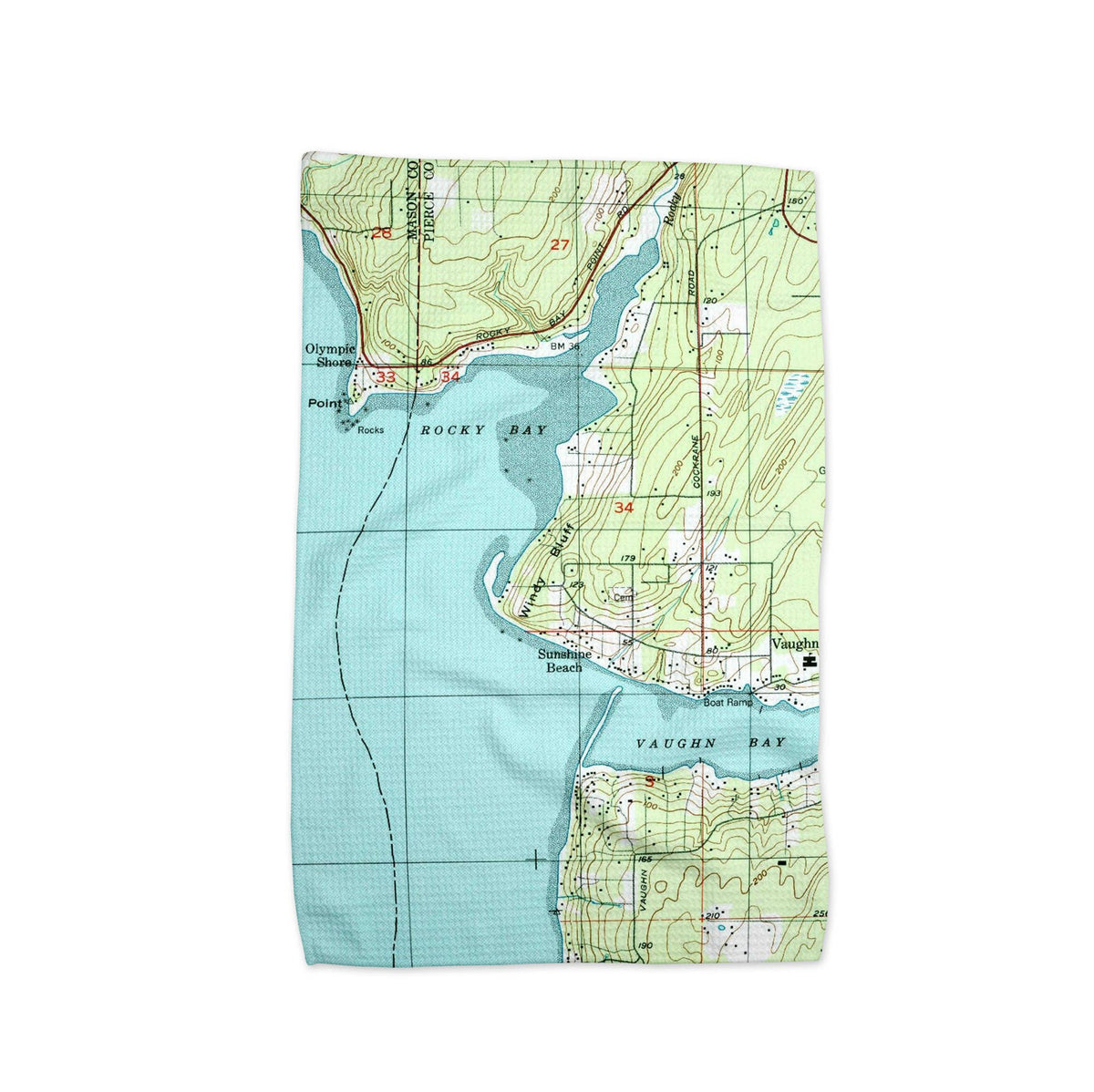 Windy Bluff Rocky Bay Vaughn Bay Washington map tea towel