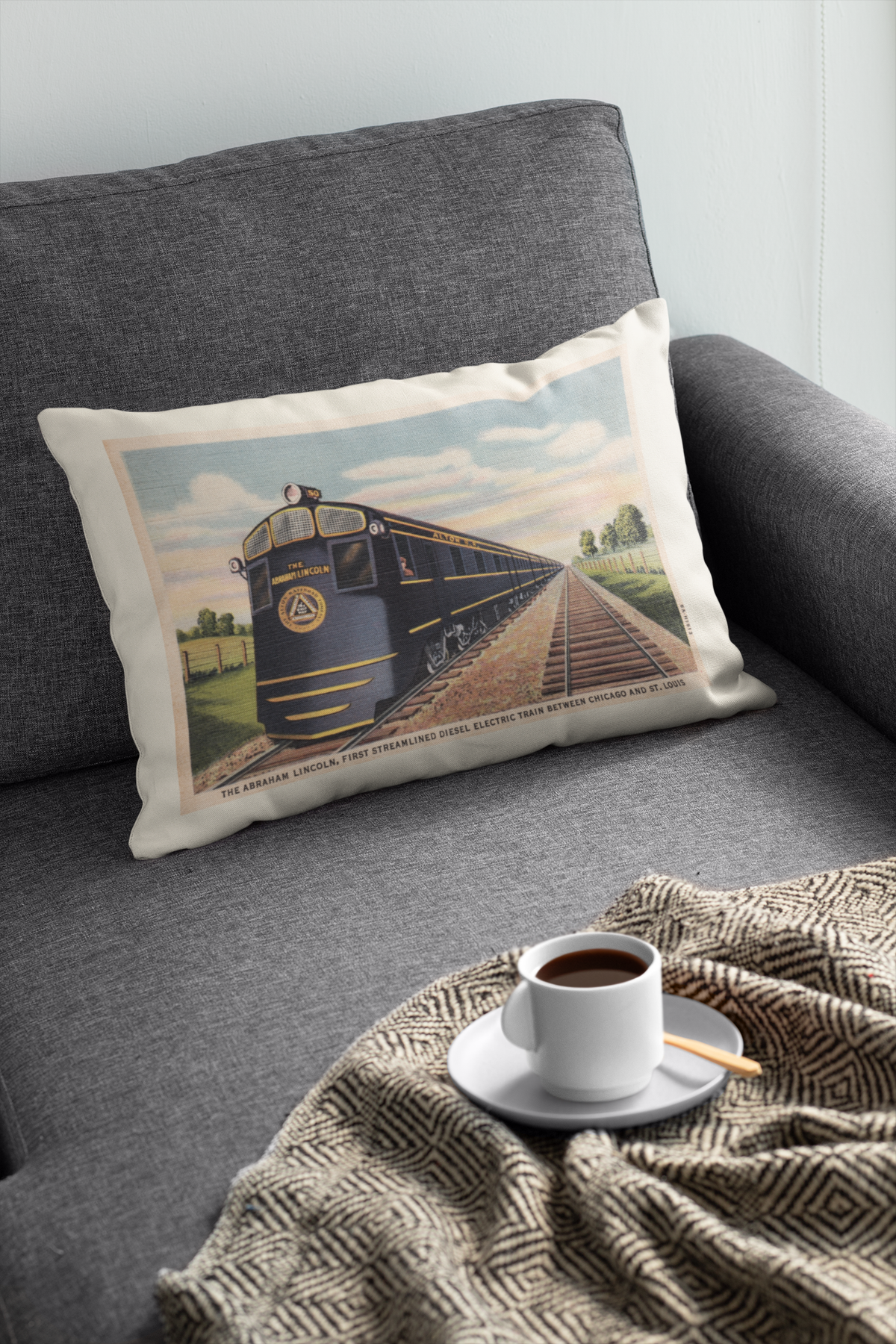 Abraham Lincoln Train vintage lumbar pillow