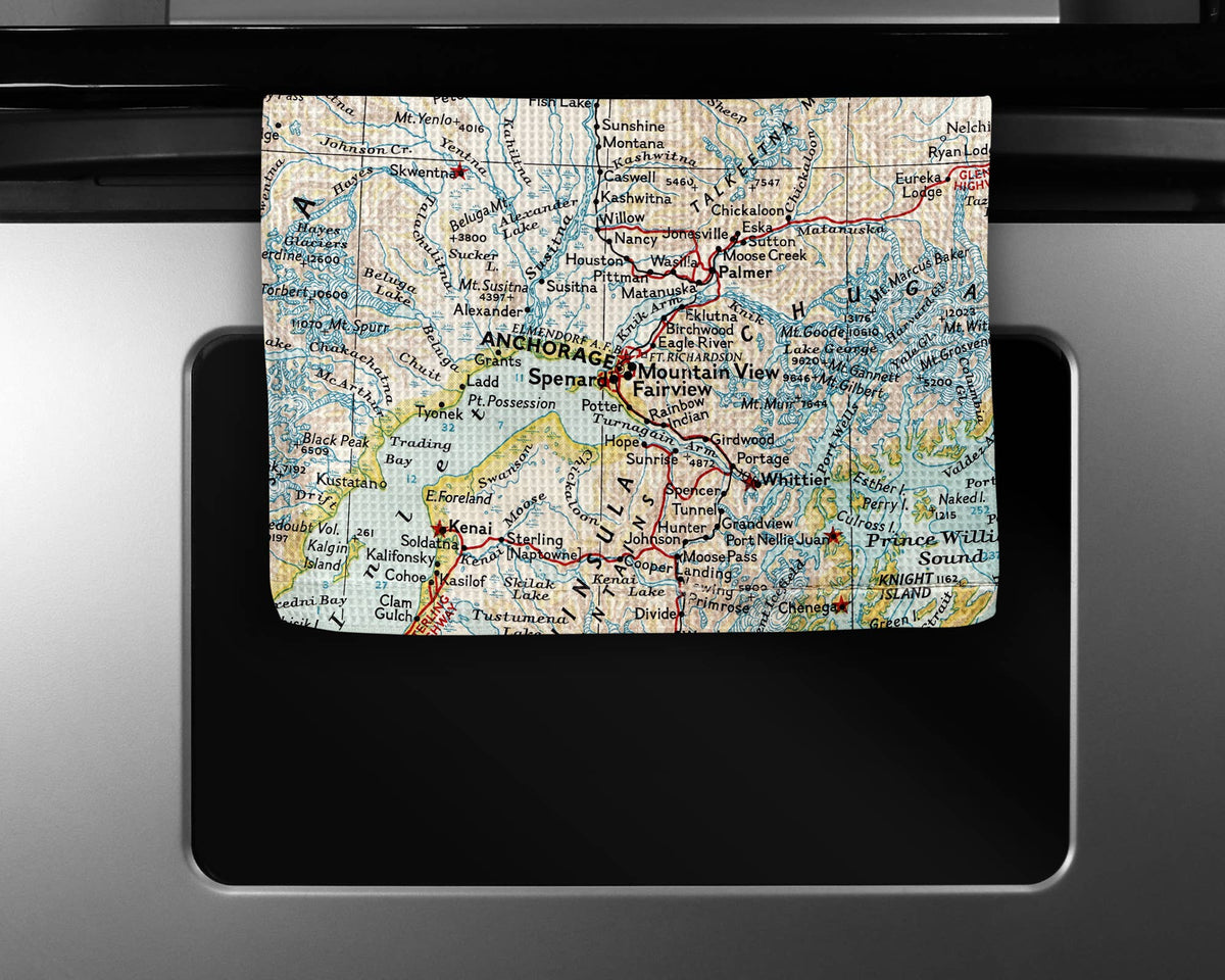 Anchorage Alaska map tea towel