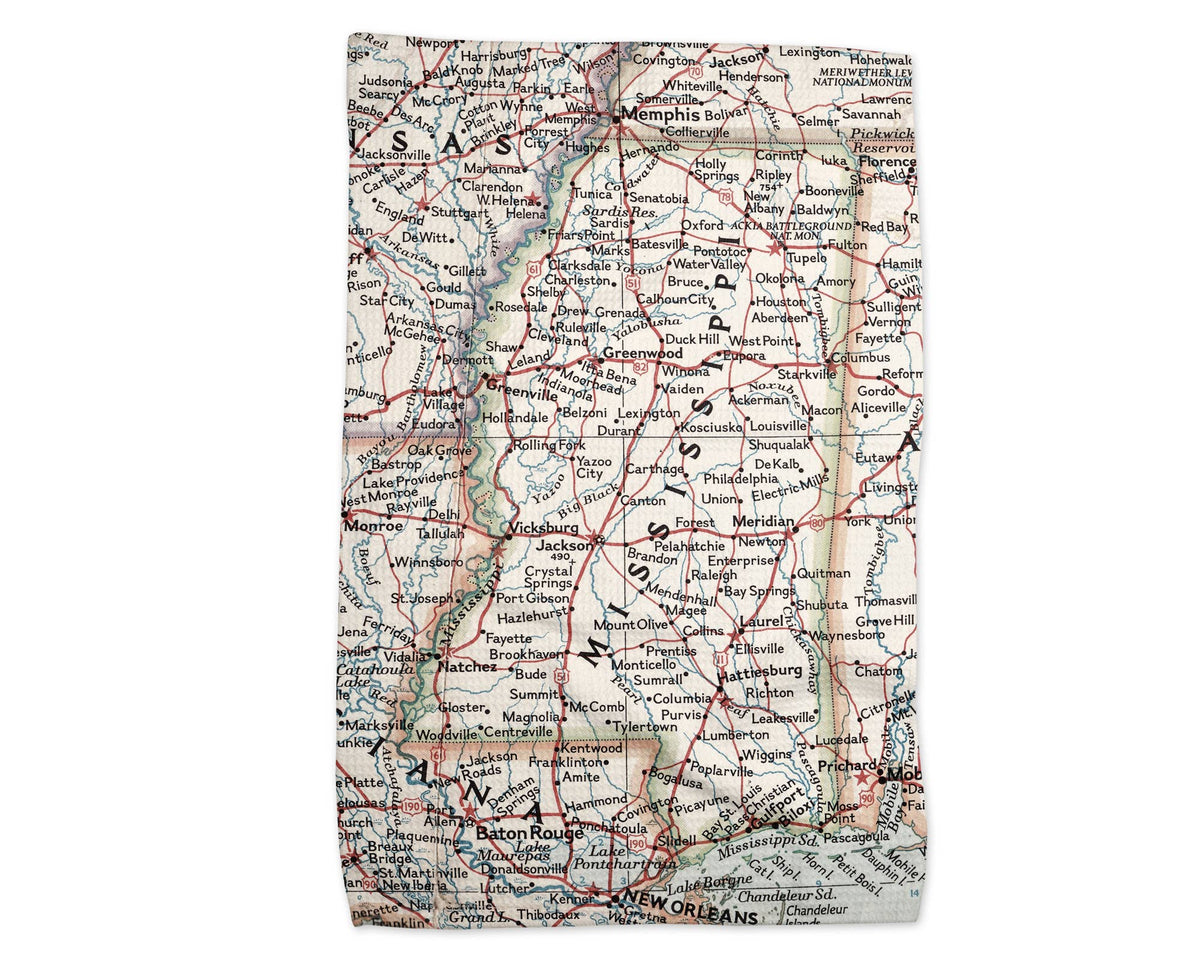 Mississippi map tea towel