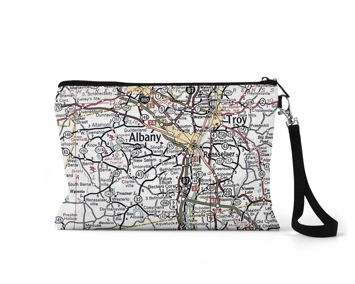 Delmar New York map wristlet travel pouch