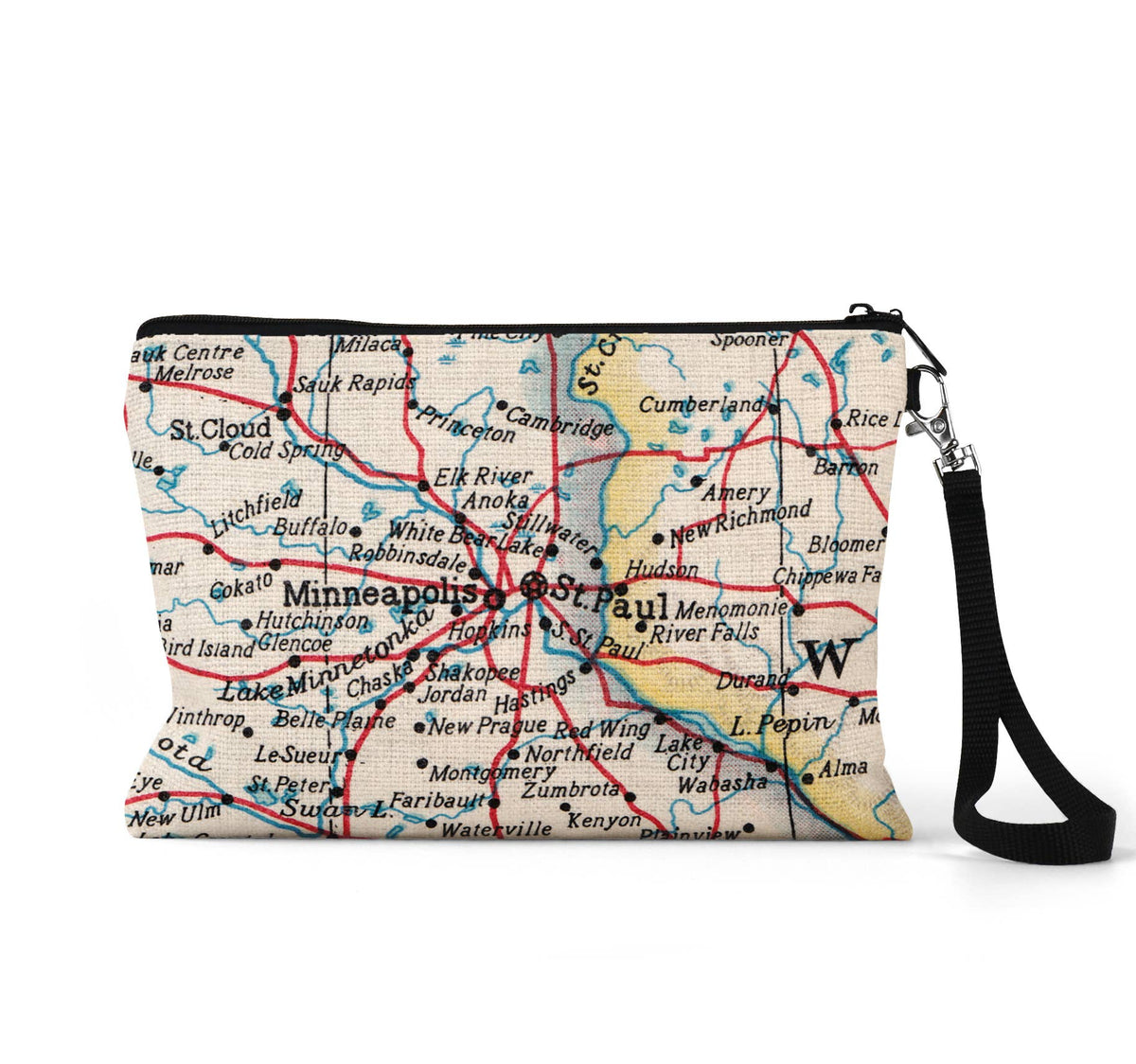 Minneapolis St Paul Minnesota map wristlet travel pouch