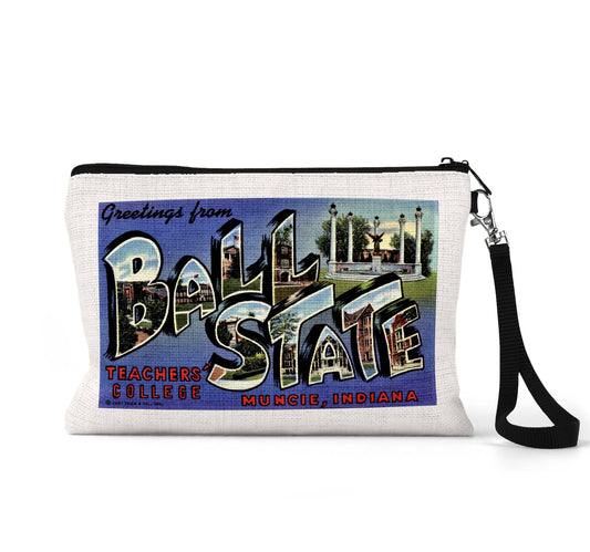 Ball State University Muncie Indiana vintage postcard wristlet travel pouch