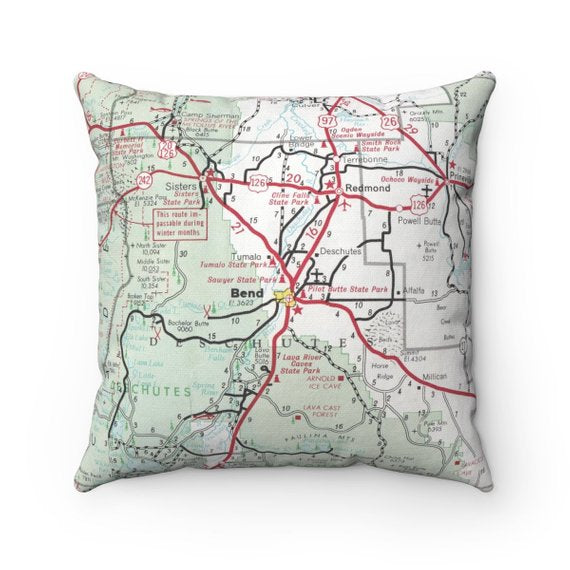 Bend Oregon vintage map pillow
