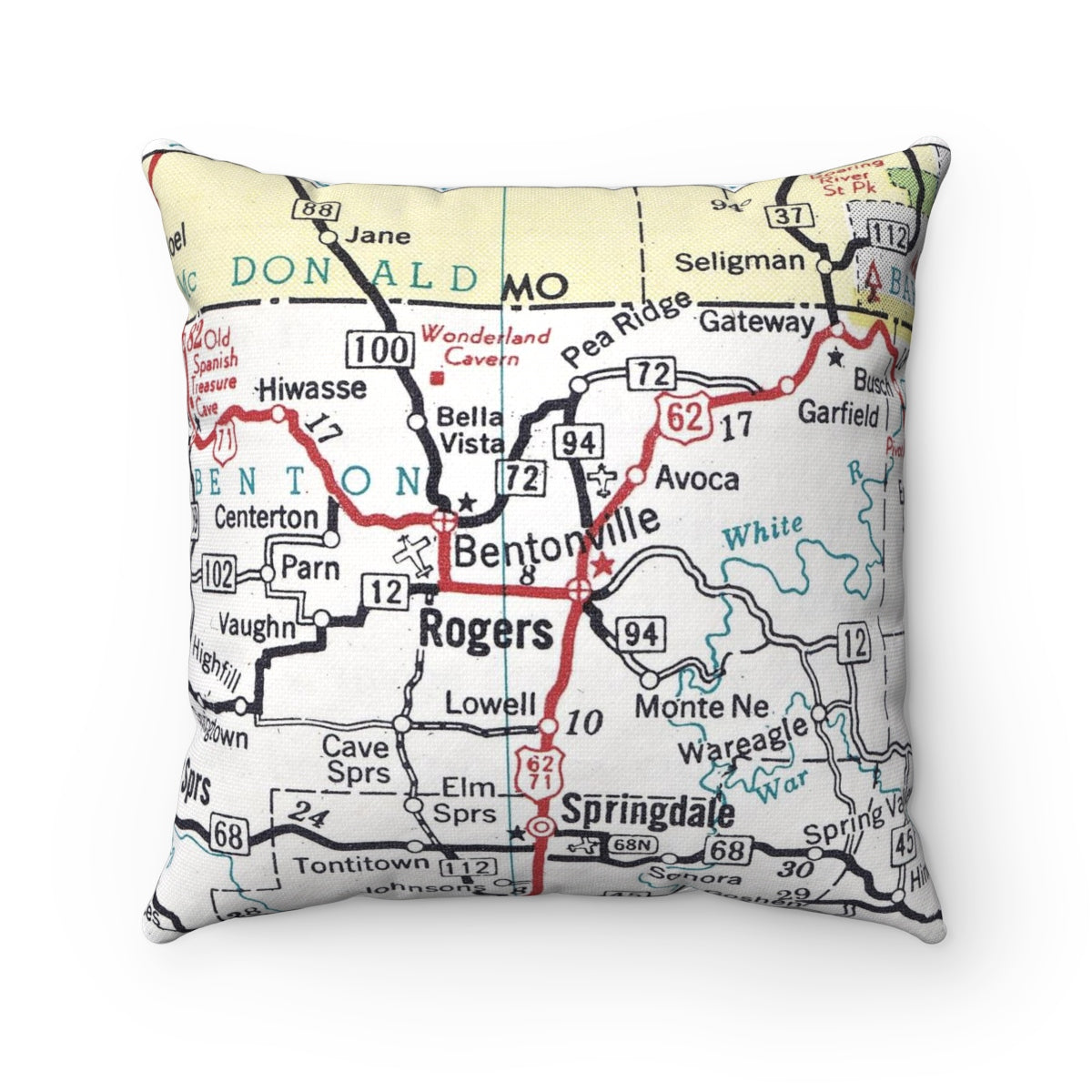 Bentonville Arkansas vintage map pillow