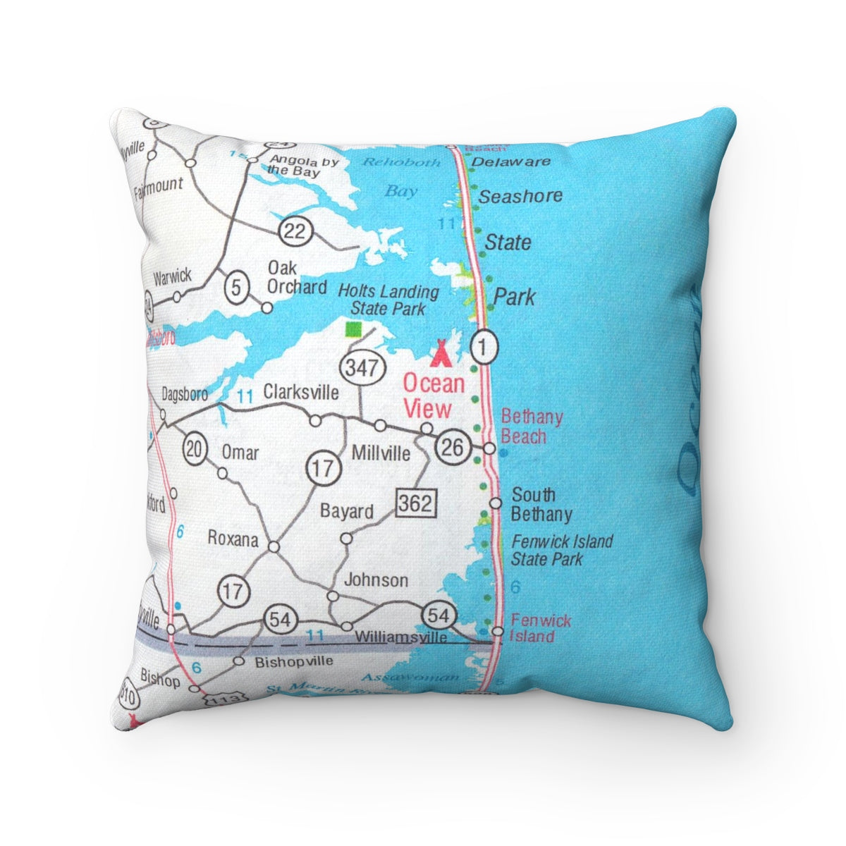 Bethany Beach Delaware vintage map pillow