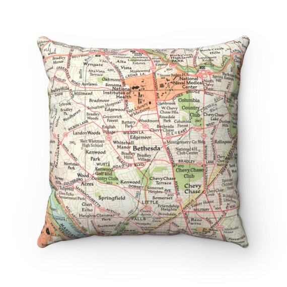 Bethesda Maryland vintage map pillow