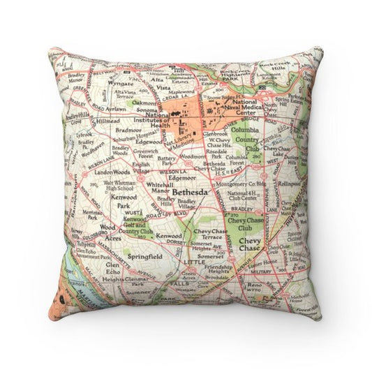 Bethesda Maryland vintage map pillow