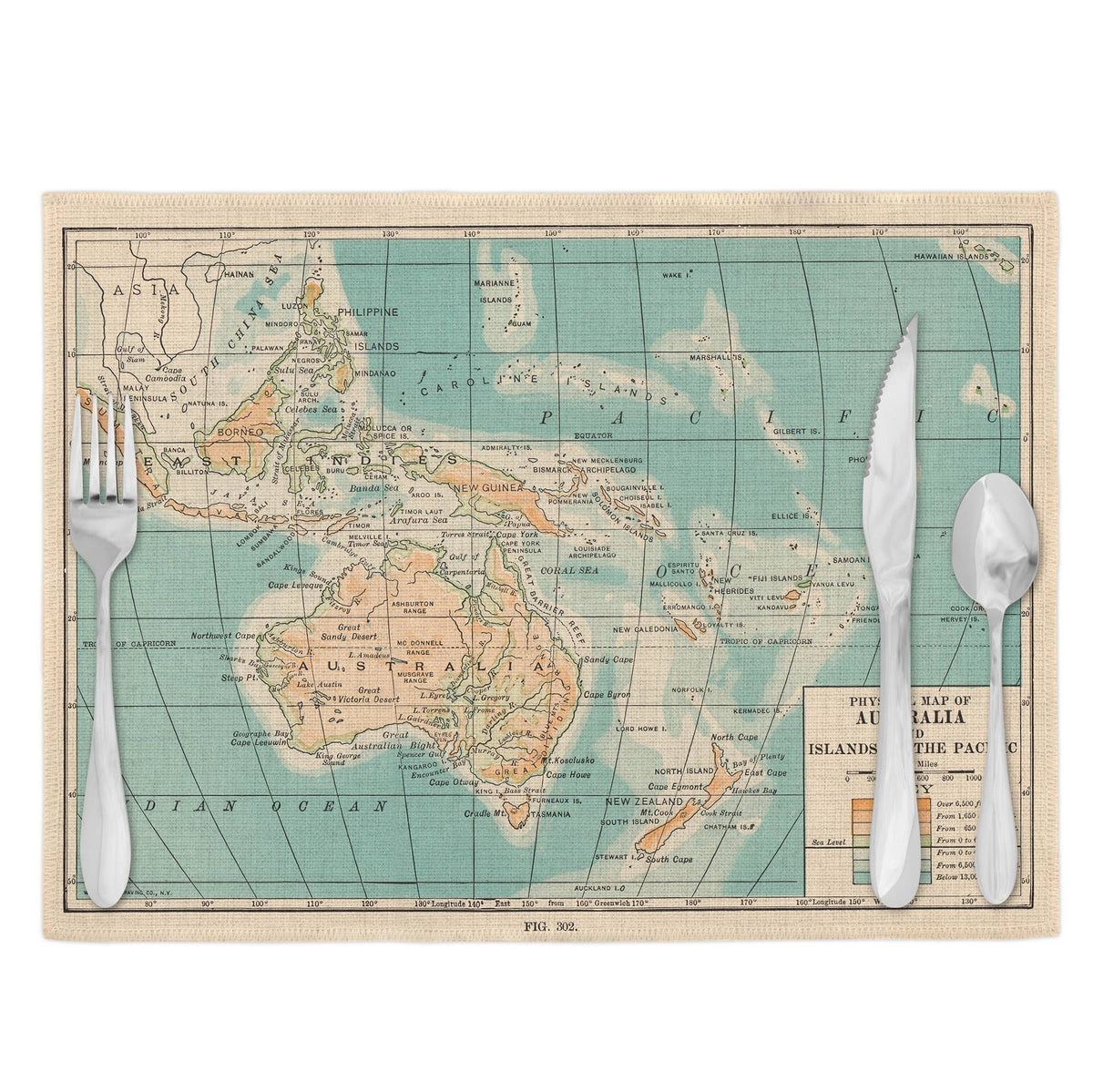 Australia and Pacific 1921 vintage map placemats set of 4