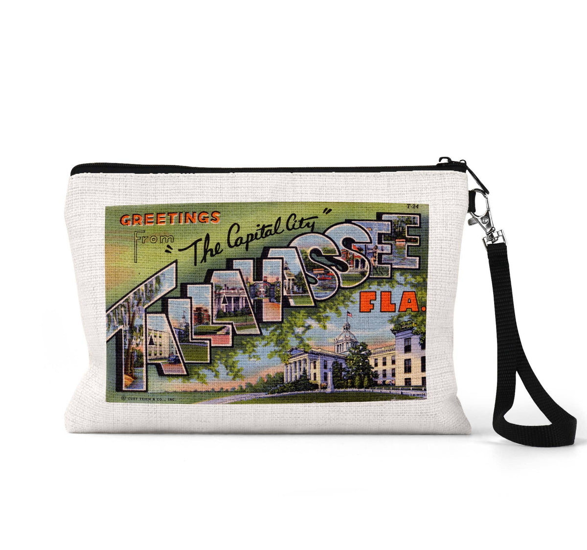 Tallahassee Florida vintage postcard wristlet travel pouch