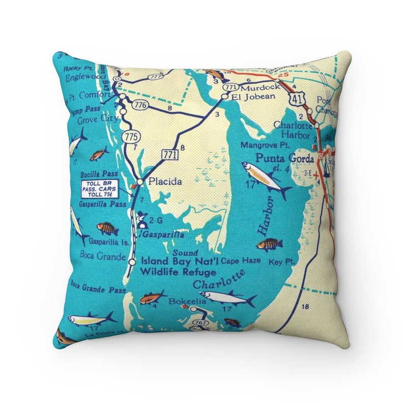 Boca Grande Florida vintage map pillow