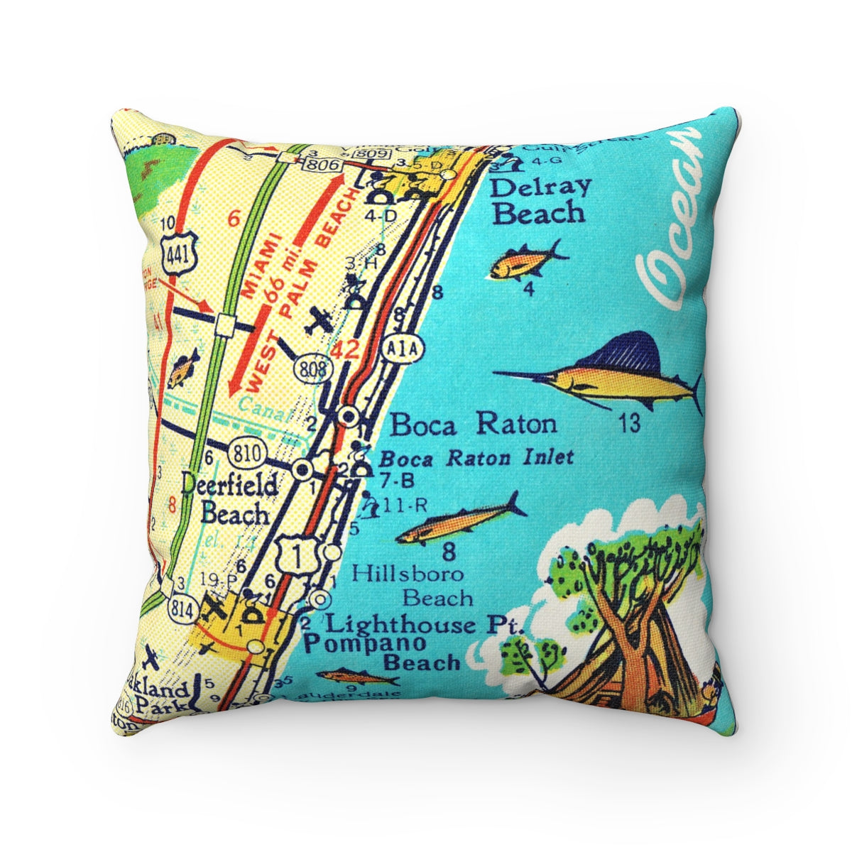 Boca Raton Florida vintage map pillow