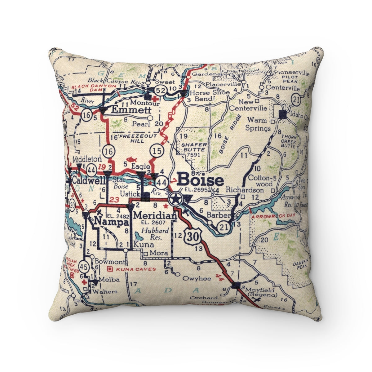 Boise Idaho vintage map pillow