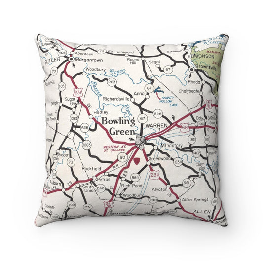 Bowling Green Kentucky vintage map pillow