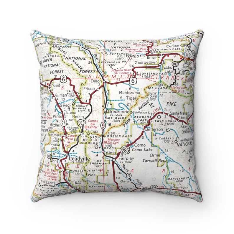 Breckenridge Colorado vintage map pillow