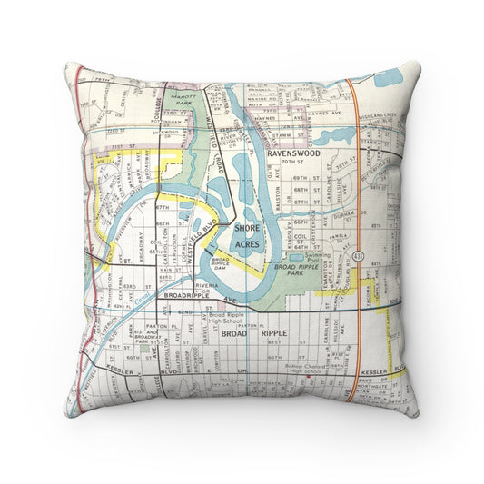 Broad Ripple Indianapolis vintage map pillow