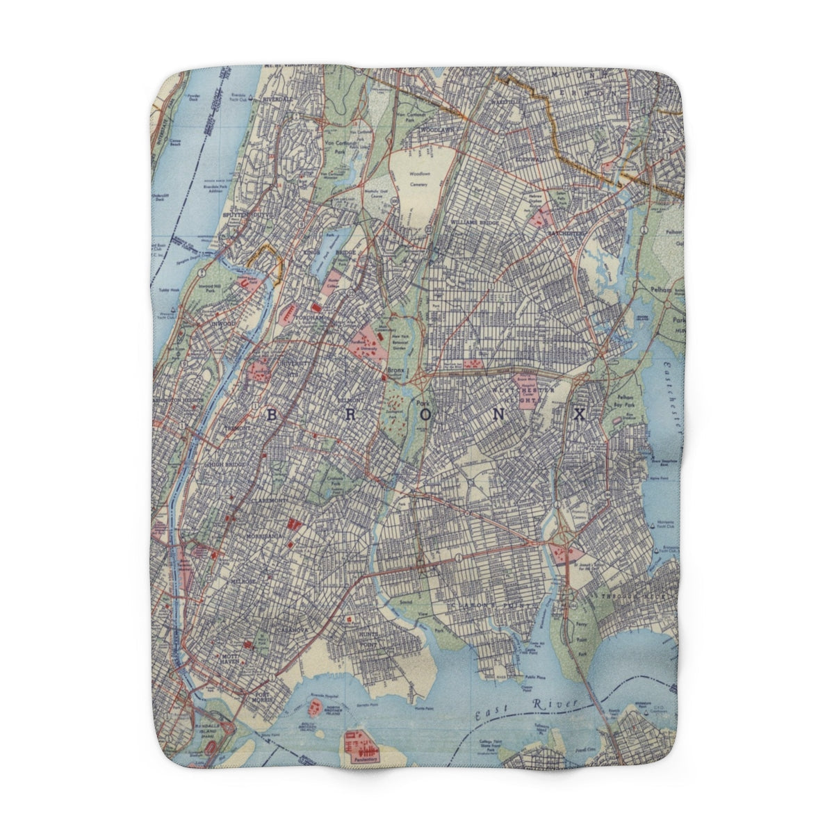 Bronx, New York Map Sherpa Fleece Blanket | Cozy Travel Throw
