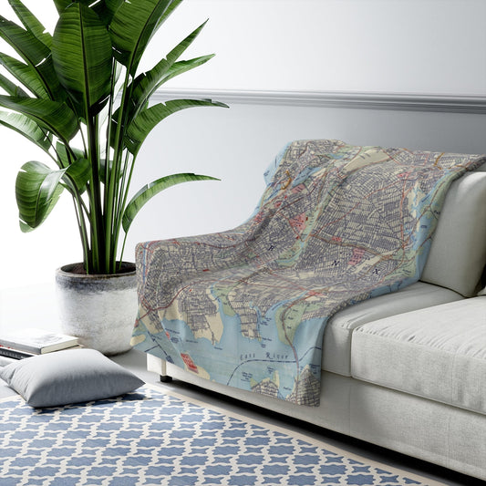 Bronx, New York Map Sherpa Fleece Blanket | Cozy Travel Throw