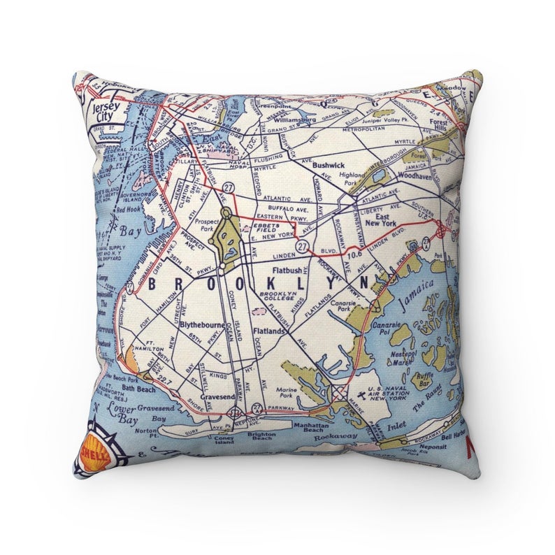 Brooklyn New York vintage map pillow
